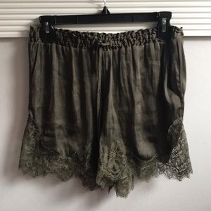 H&M army green satin like lace shorts